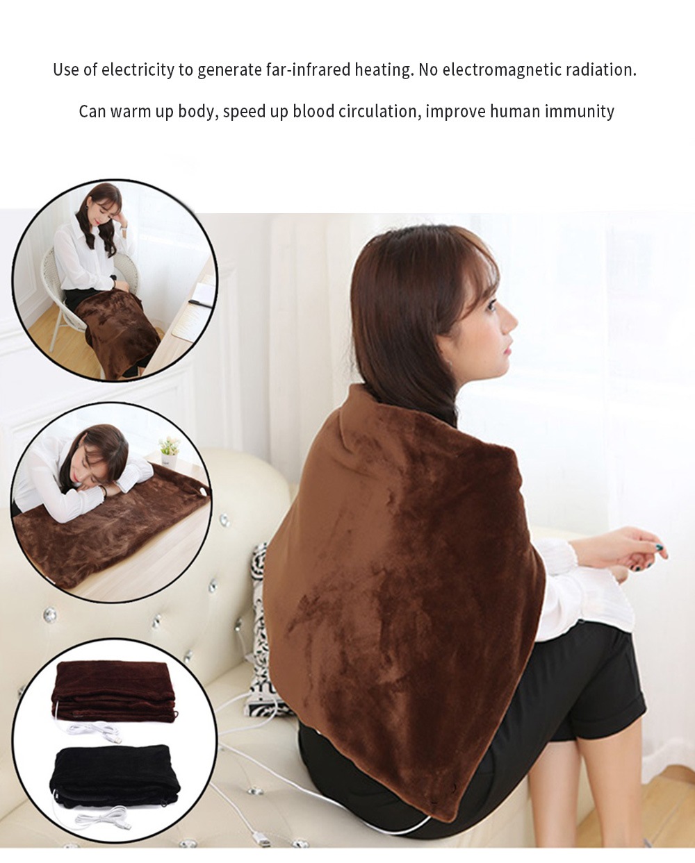 USB Soft Heated Shawl Winter Electric Warming Neck Shoulder Heating Blanket Pad- Coffee USB Soft Heated Shawl Winter Electric Warming Neck Shoulder Heating Blanket Pad- Coffee