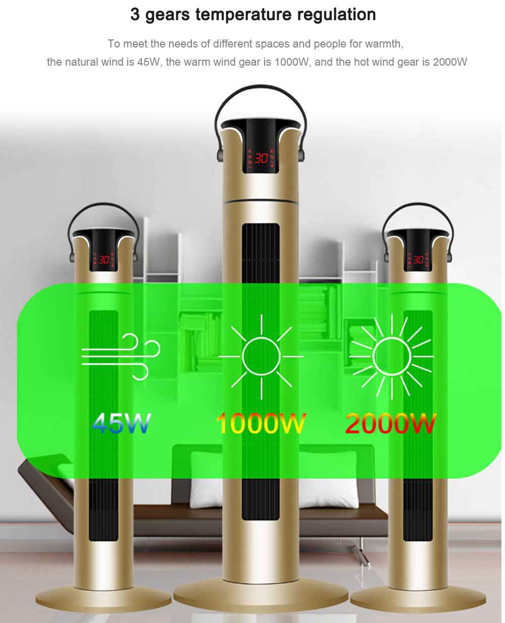 ZG - NSB - 2000 Home Remote Control Electric Heating Power-saving Waterproof Tower Type Heater - Rose Gold ZG - NSB - 2000 Home Remote Control Electric Heating Power-saving Waterproof Tower Type Heater - Rose Gold