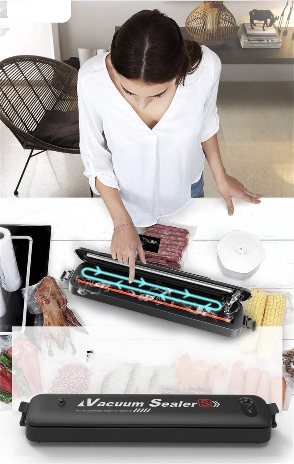 Vacuum Sealer Hand Pump Keep Food Saver Longer-Storage Bags Kitchen Tools Set- Black EU Plug Vacuum Sealer Hand Pump Keep Food Saver Longer-Storage Bags Kitchen Tools Set- Black EU Plug