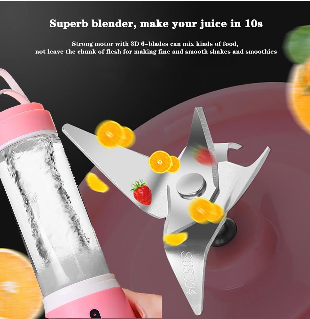 USB 6 Blades Juicer Rechargeable Fruit Vegetable Mixing Blender Machine - Pig Pink USB 6 Blades Juicer Rechargeable Fruit Vegetable Mixing Blender Machine - Pig Pink