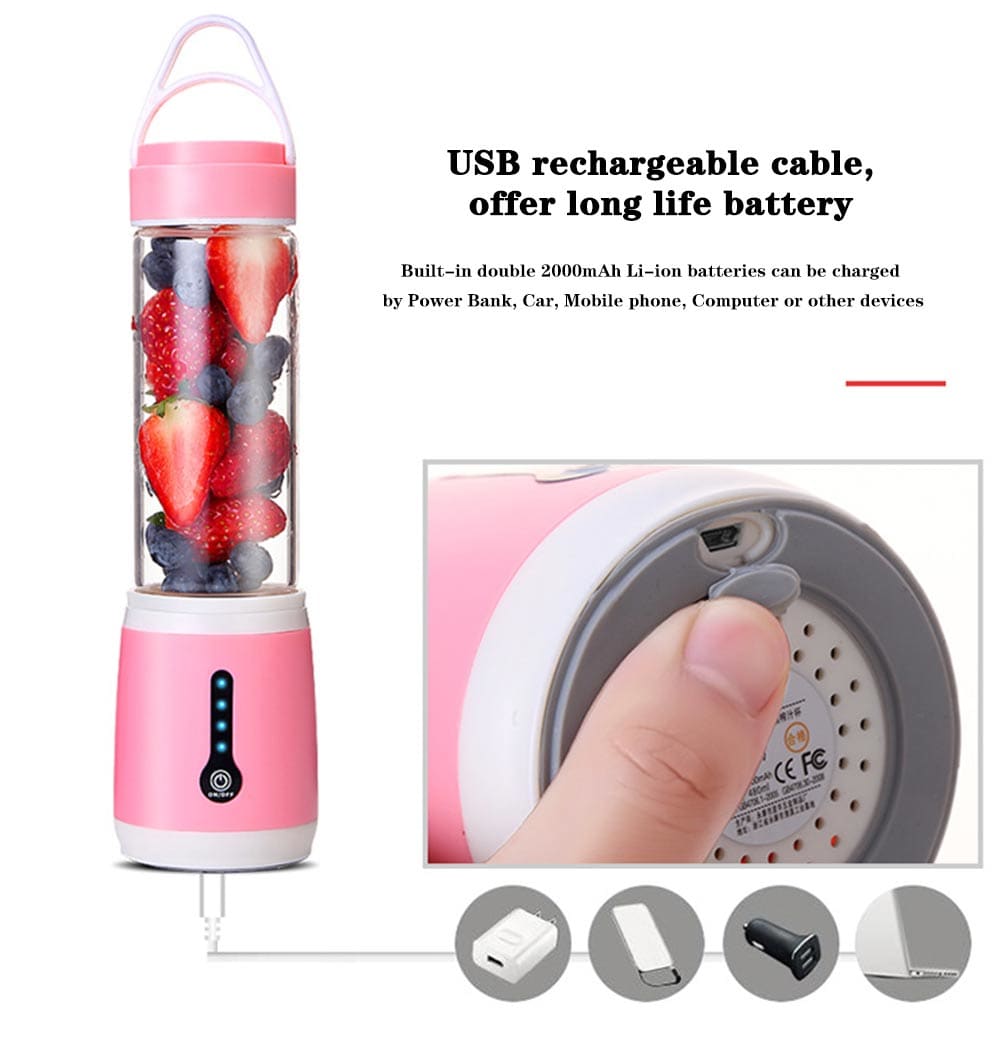 USB 6 Blades Juicer Rechargeable Fruit Vegetable Mixing Blender Machine - Pig Pink USB 6 Blades Juicer Rechargeable Fruit Vegetable Mixing Blender Machine - Pig Pink