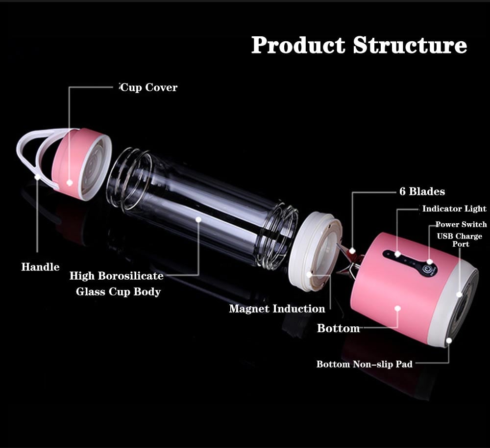 USB 6 Blades Juicer Rechargeable Fruit Vegetable Mixing Blender Machine - Pig Pink USB 6 Blades Juicer Rechargeable Fruit Vegetable Mixing Blender Machine - Pig Pink