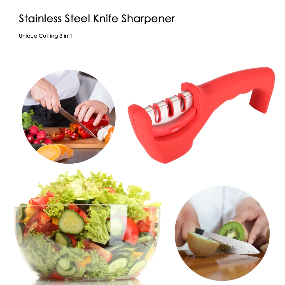 ZHAOLIDA Unique Cutting 3 in 1 Stainless Steel Knife Sharpener Ceramic Whetstone Manual Tool- Black ZHAOLIDA Unique Cutting 3 in 1 Stainless Steel Knife Sharpener Ceramic Whetstone Manual Tool- Black