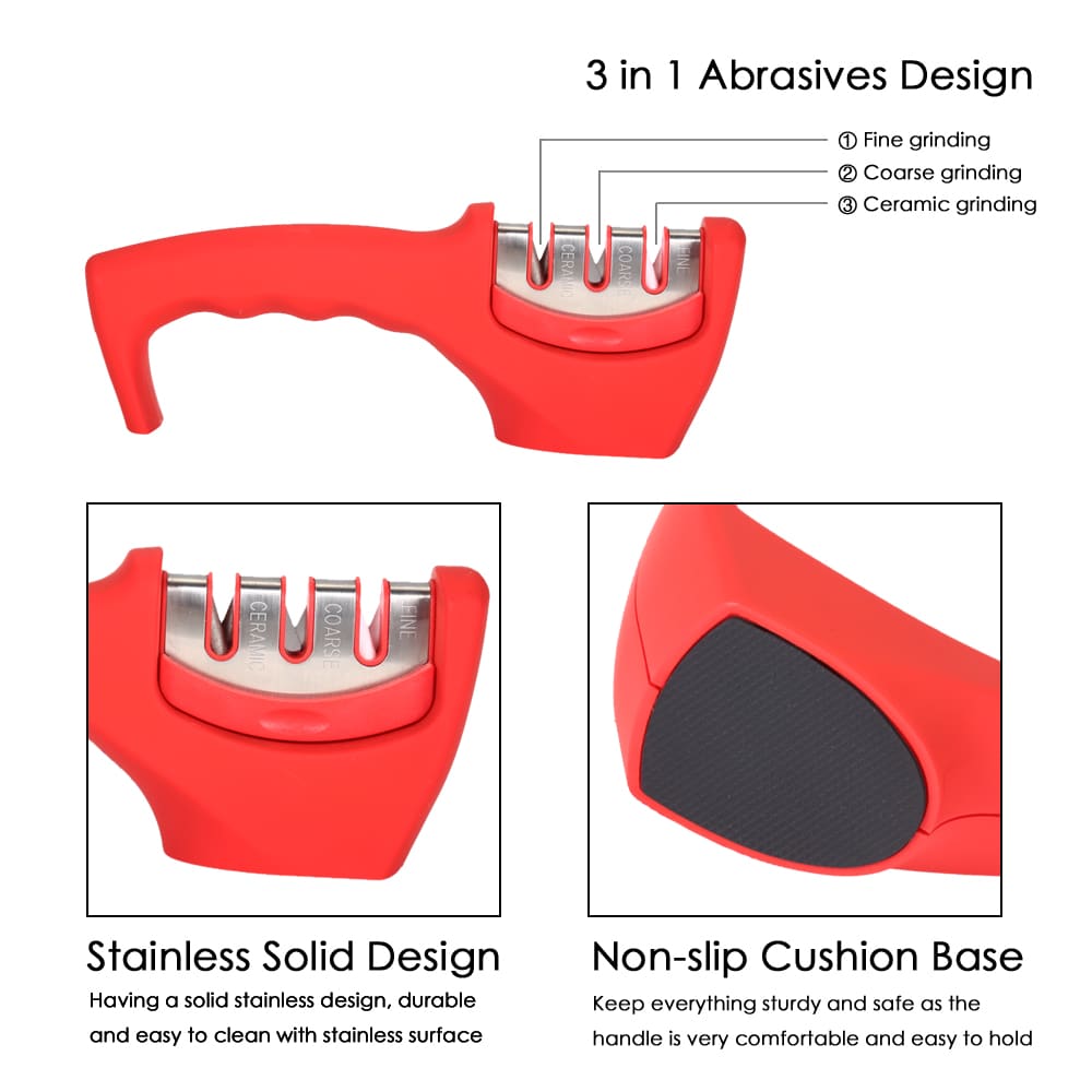 ZHAOLIDA Unique Cutting 3 in 1 Stainless Steel Knife Sharpener Ceramic Whetstone Manual Tool- Black ZHAOLIDA Unique Cutting 3 in 1 Stainless Steel Knife Sharpener Ceramic Whetstone Manual Tool- Black