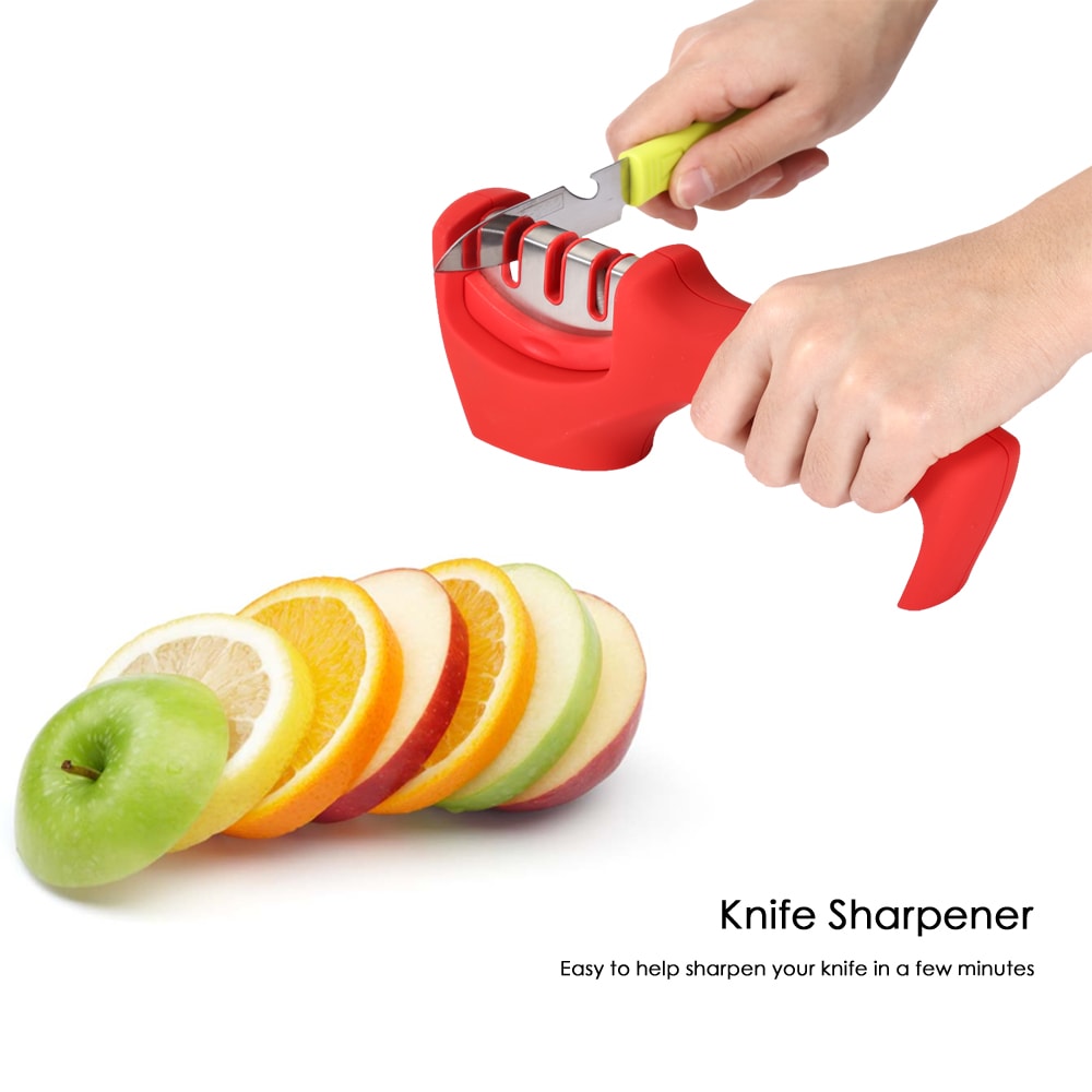 ZHAOLIDA Unique Cutting 3 in 1 Stainless Steel Knife Sharpener Ceramic Whetstone Manual Tool- Black ZHAOLIDA Unique Cutting 3 in 1 Stainless Steel Knife Sharpener Ceramic Whetstone Manual Tool- Black