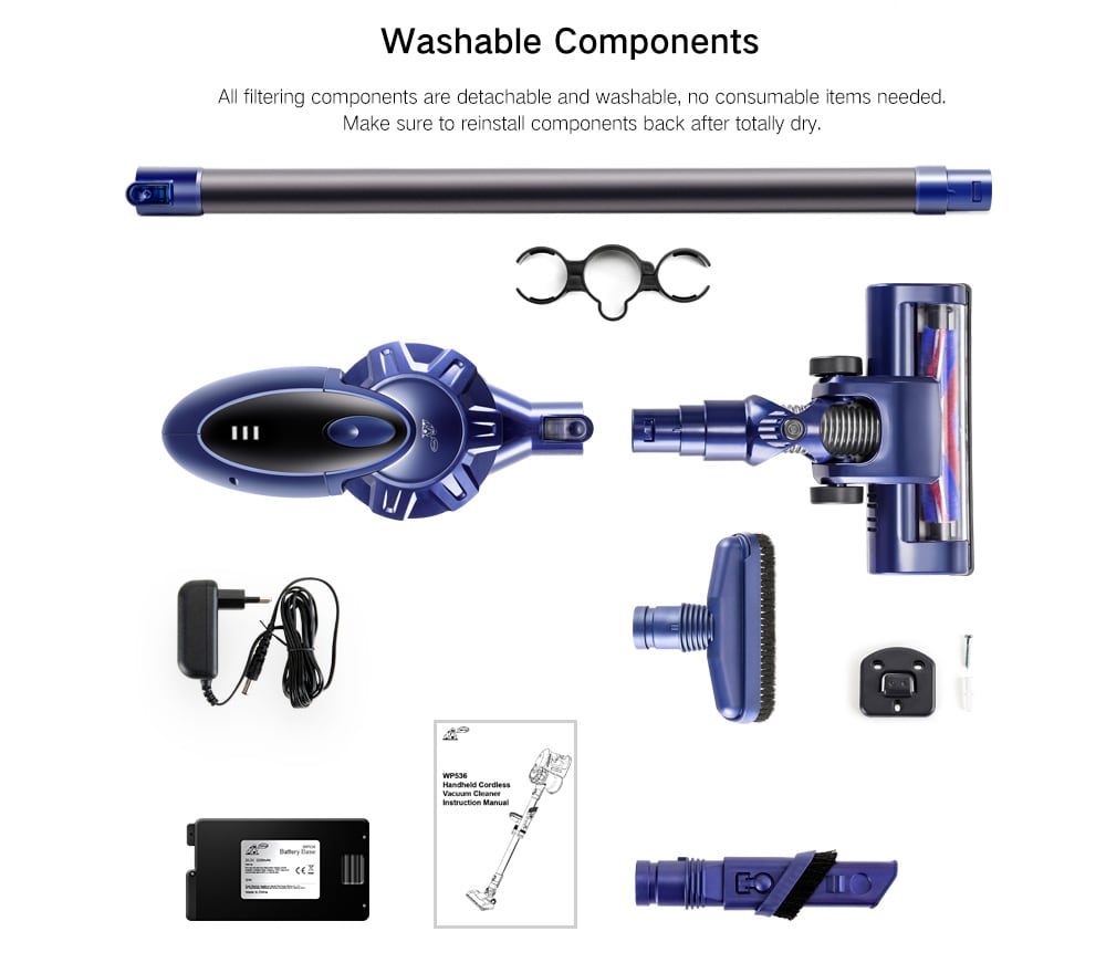 PUPPYOO WP536 Wireless Handheld Stick Vacuum Cleaner - Blue PUPPYOO WP536 Wireless Handheld Stick Vacuum Cleaner - Blue
