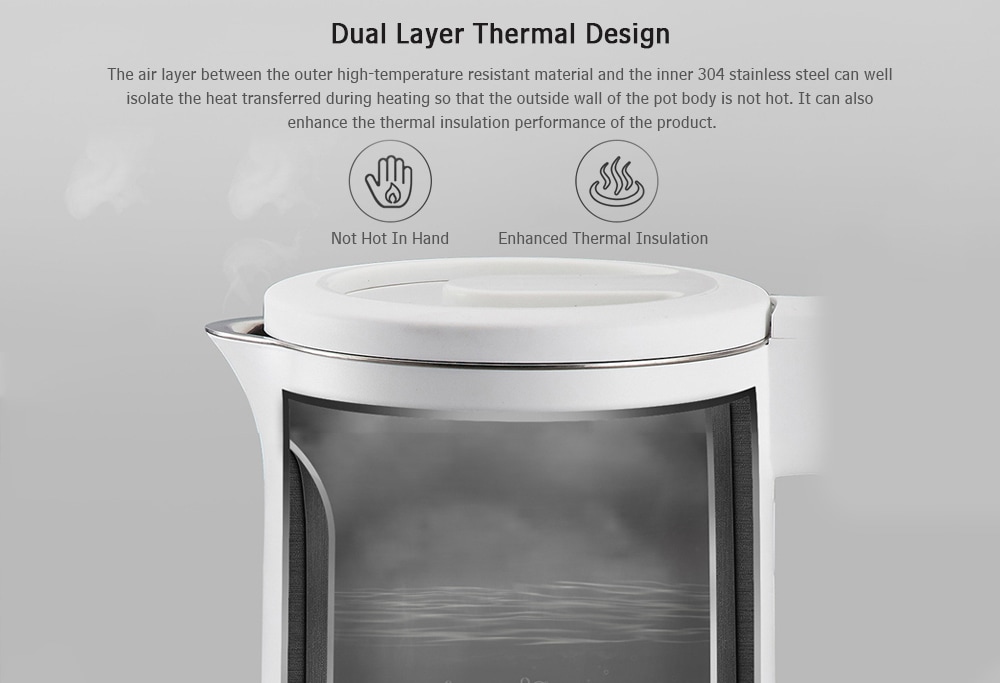 S06 - W1 Electric Kettle Double Layer Anti-scalding Wide Voltage 304 Stainless Steel from Xiaomi youpin- Milk White S06 - W1 Electric Kettle Double Layer Anti-scalding Wide Voltage 304 Stainless Steel from Xiaomi youpin- Milk White