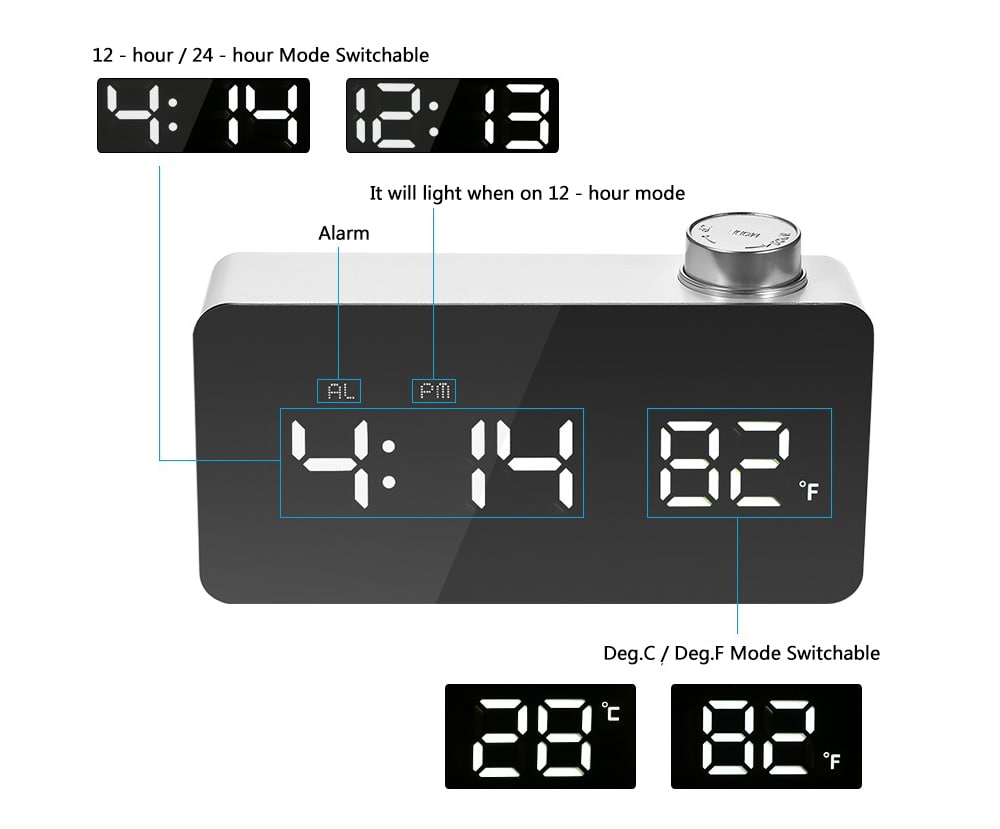 TS - S51 - W Dial Mirror Mute Clock- White TS - S51 - W Dial Mirror Mute Clock- White