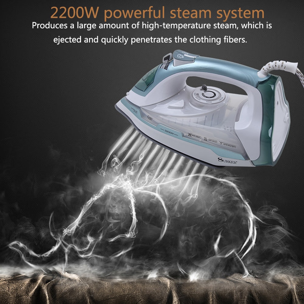 SURKER Electric Iron Five-Speed Temperature Adjustment 2200W High Power- Pale Blue Lily SURKER Electric Iron Five-Speed Temperature Adjustment 2200W High Power- Pale Blue Lily
