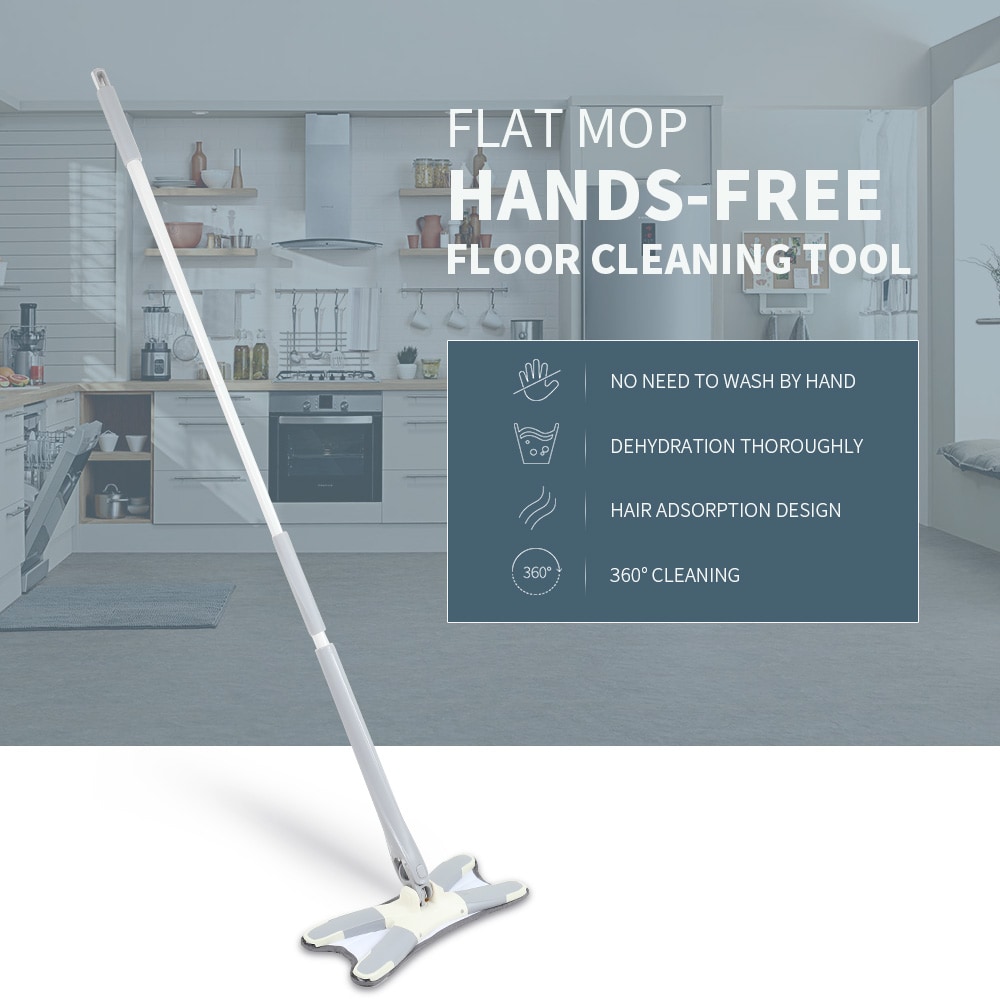 Wet Dry Dual Use Flat Mop Hands-free Floor Cleaning Tool- White Wet Dry Dual Use Flat Mop Hands-free Floor Cleaning Tool- White