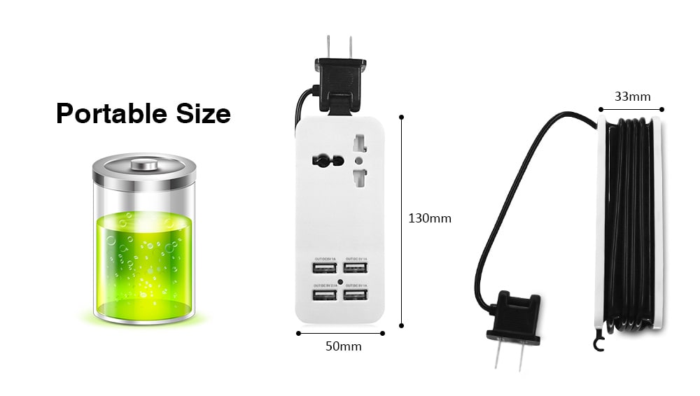 Portable Charging Station US Plug with Universal Outlet and 4 USB Ports- Multi Portable Charging Station US Plug with Universal Outlet and 4 USB Ports- Multi