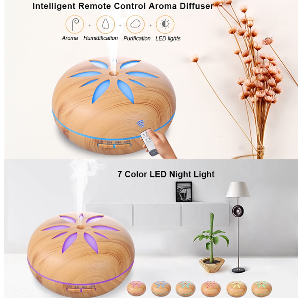 Remote Control 550ML Aroma Diffuser Essential Oil Diffuser Ultrasonic Humidifier- Tan UK Plug Remote Control 550ML Aroma Diffuser Essential Oil Diffuser Ultrasonic Humidifier- Tan UK Plug