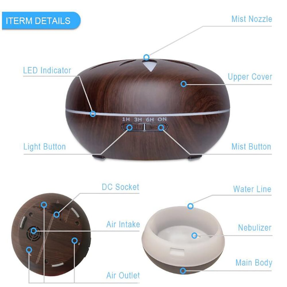 Remote Control 550ML Aroma Diffuser Essential Oil Diffuser Ultrasonic Humidifier- Tan UK Plug Remote Control 550ML Aroma Diffuser Essential Oil Diffuser Ultrasonic Humidifier- Tan UK Plug