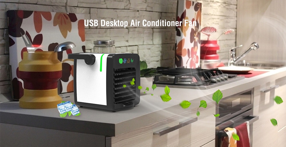USB Mini Desktop Cold Air Conditioner Fan Humidifier - Black USB Mini Desktop Cold Air Conditioner Fan Humidifier - Black