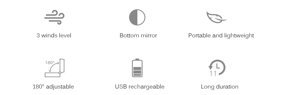 Portable USB Rechargeable 3 Winds Level Hanging Neck Fan with Mirror- Blue Portable USB Rechargeable 3 Winds Level Hanging Neck Fan with Mirror- Blue