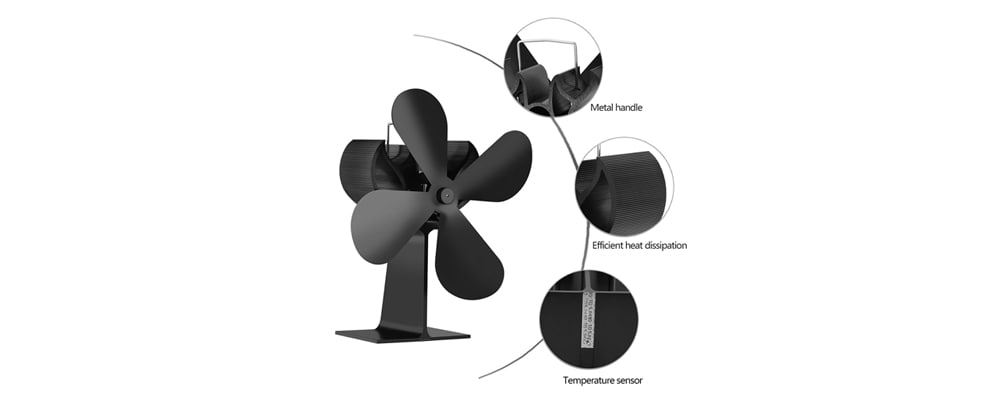 4 Blades Heat Powered Silent Fireplace Fan- Black 4 Blades Heat Powered Silent Fireplace Fan- Black