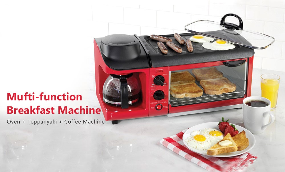 Three-in-one Breakfast Machine Mufti-function for Home Coffee Oven Teppanyaki - Ruby Red Three-in-one Breakfast Machine Mufti-function for Home Coffee Oven Teppanyaki - Ruby Red