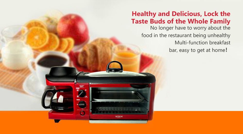 Three-in-one Breakfast Machine Mufti-function for Home Coffee Oven Teppanyaki - Ruby Red Three-in-one Breakfast Machine Mufti-function for Home Coffee Oven Teppanyaki - Ruby Red