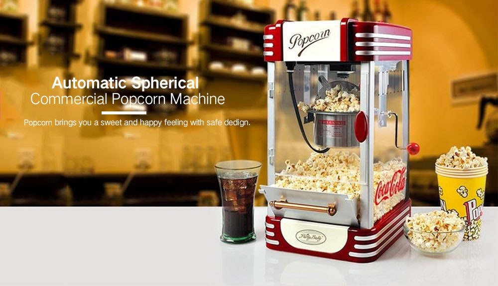 Stainless Steel Automatic Spherical Commercial Popcorn Machine- Red Stainless Steel Automatic Spherical Commercial Popcorn Machine- Red