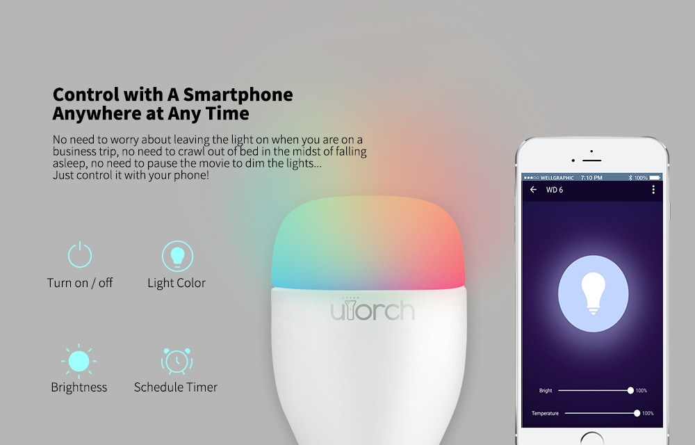 Utorch LE7 E27 Smart WiFi RGBW LED Light Bulb Dimmable for Party Lighting AC100 - 240V 1PC- White 1Pc Utorch LE7 E27 Smart WiFi RGBW LED Light Bulb Dimmable for Party Lighting AC100 - 240V 1PC- White 1Pc