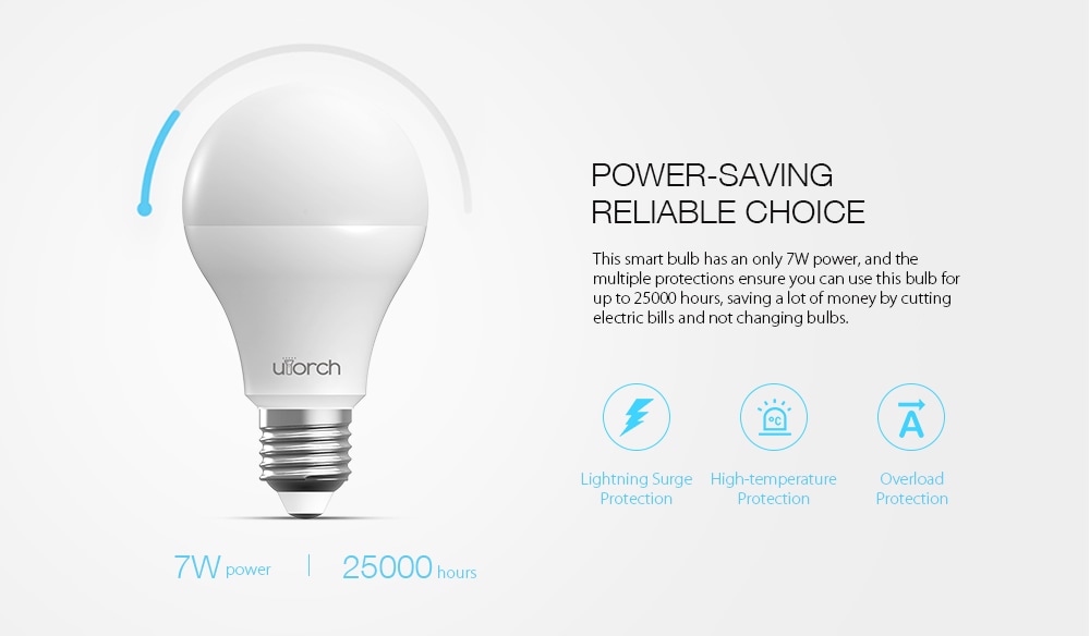 Utorch BW - 5 Smart WiFi Voice Control Light Bulb- White 7W 450LM Utorch BW - 5 Smart WiFi Voice Control Light Bulb- White 7W 450LM