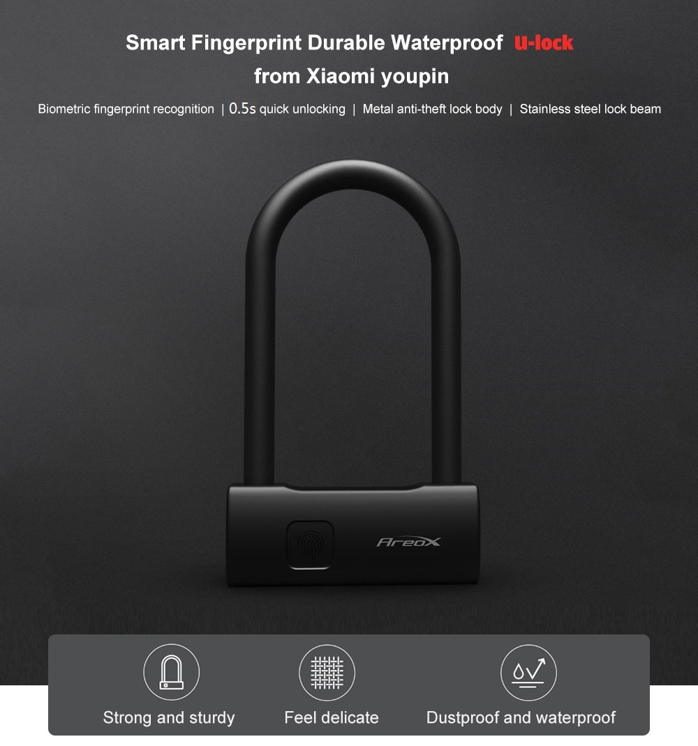 Smart Fingerprint Durable Waterproof U-lock from Xiaomi youpin- Black Short Smart Fingerprint Durable Waterproof U-lock from Xiaomi youpin- Black Short