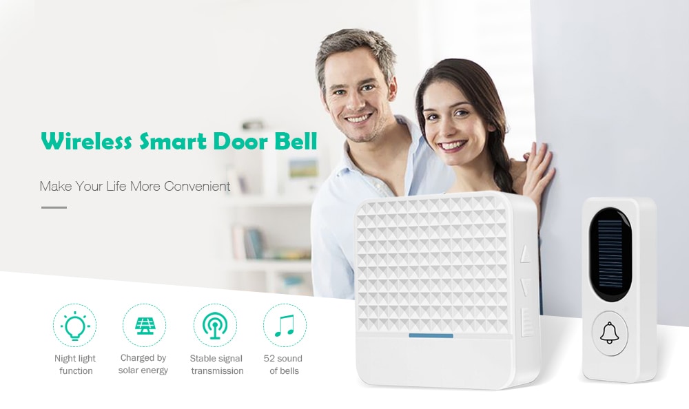 Wireless Smart Door Bell 300M Remote Waterproof Solar Power Doorbell for Home Security- White Wireless Smart Door Bell 300M Remote Waterproof Solar Power Doorbell for Home Security- White