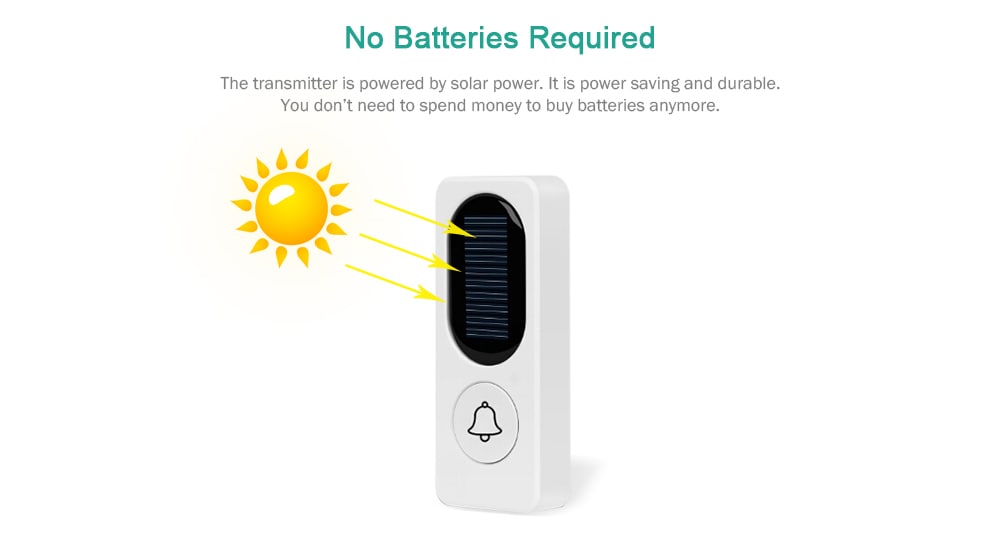 Wireless Smart Door Bell 300M Remote Waterproof Solar Power Doorbell for Home Security- White Wireless Smart Door Bell 300M Remote Waterproof Solar Power Doorbell for Home Security- White