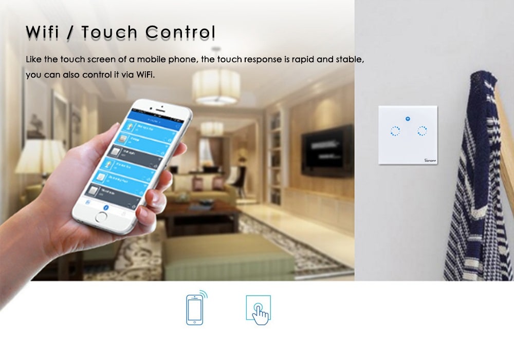 SONOFF Wifi Smart Touch Switch 2-way European Standard Panel- White SONOFF Wifi Smart Touch Switch 2-way European Standard Panel- White