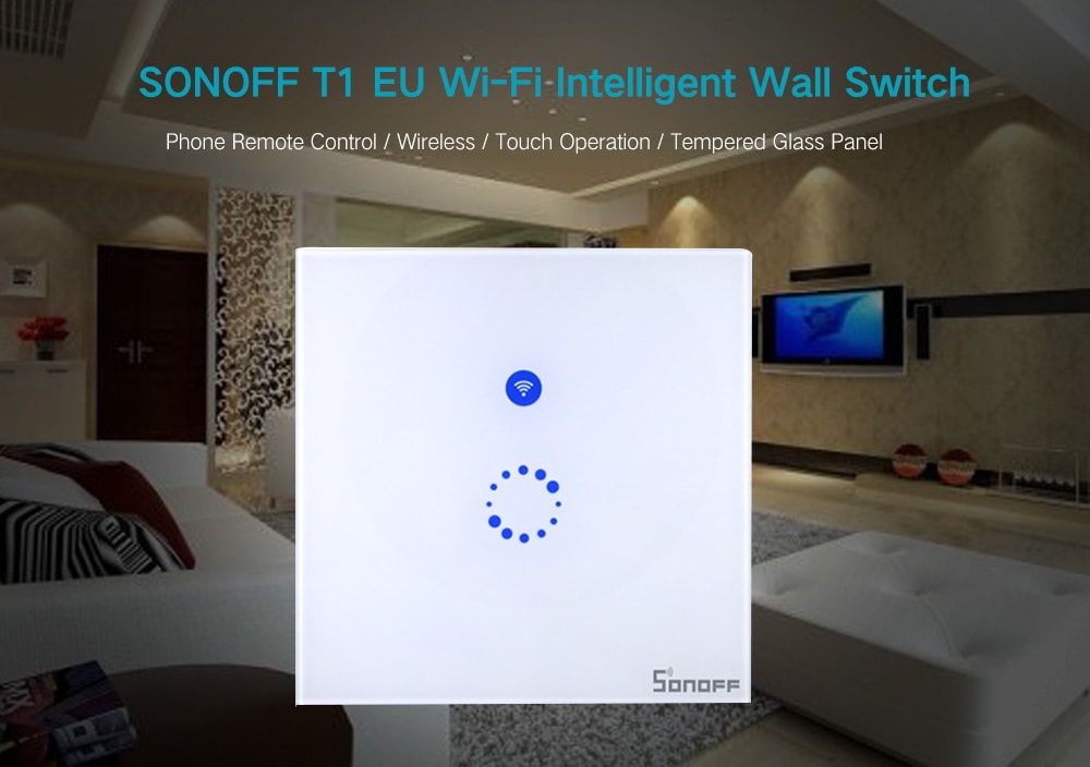 SONOFF T1 EU 1 Gang Wifi Wall Switch Wireless Remote Light Touch Control Work with Alexa- White SONOFF T1 EU 1 Gang Wifi Wall Switch Wireless Remote Light Touch Control Work with Alexa- White