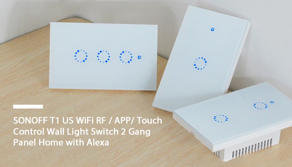 SONOFF T1 US WiFi RF / APP/ Touch Control Wall Light Switch 2 Gang Panel Home with Alexa- White SONOFF T1 US WiFi RF / APP/ Touch Control Wall Light Switch 2 Gang Panel Home with Alexa- White