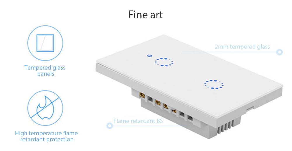 SONOFF T1 US WiFi RF / APP/ Touch Control Wall Light Switch 2 Gang Panel Home with Alexa- White SONOFF T1 US WiFi RF / APP/ Touch Control Wall Light Switch 2 Gang Panel Home with Alexa- White