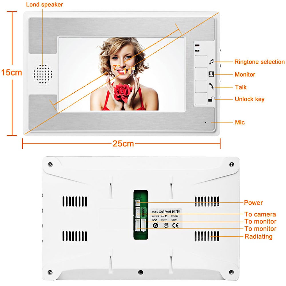 SY812MKW11 7 Inches TFT Screen Hands Free Video Interphone Doorbell Intercom- Silver White EU Plug SY812MKW11 7 Inches TFT Screen Hands Free Video Interphone Doorbell Intercom- Silver White EU Plug