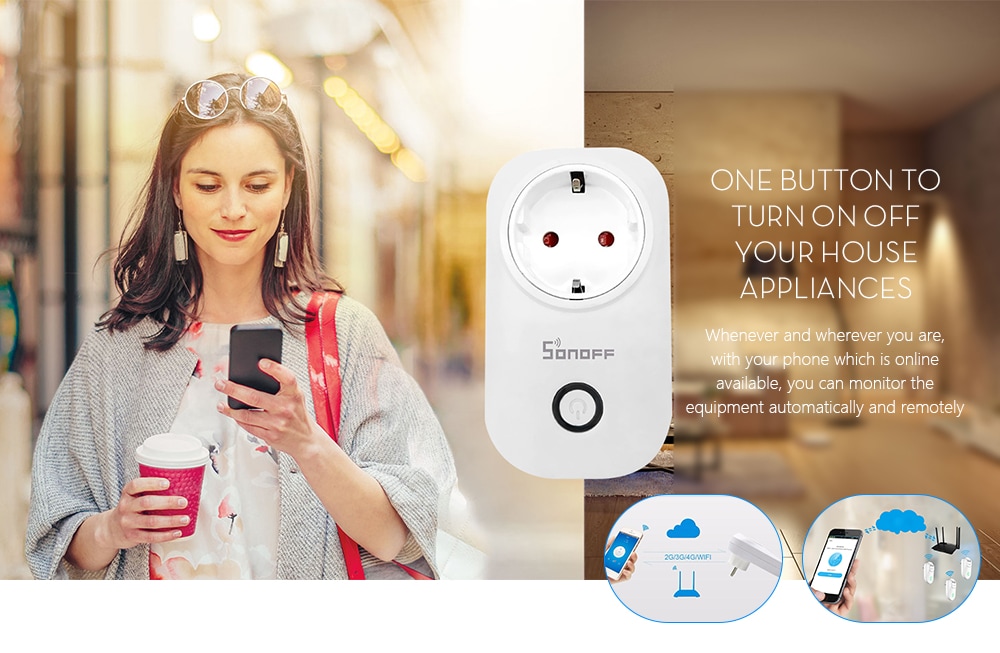 SONOFF S20 WiFi Smart Switch Socket Wireless Remote Control- White EU Plug SONOFF S20 WiFi Smart Switch Socket Wireless Remote Control- White EU Plug