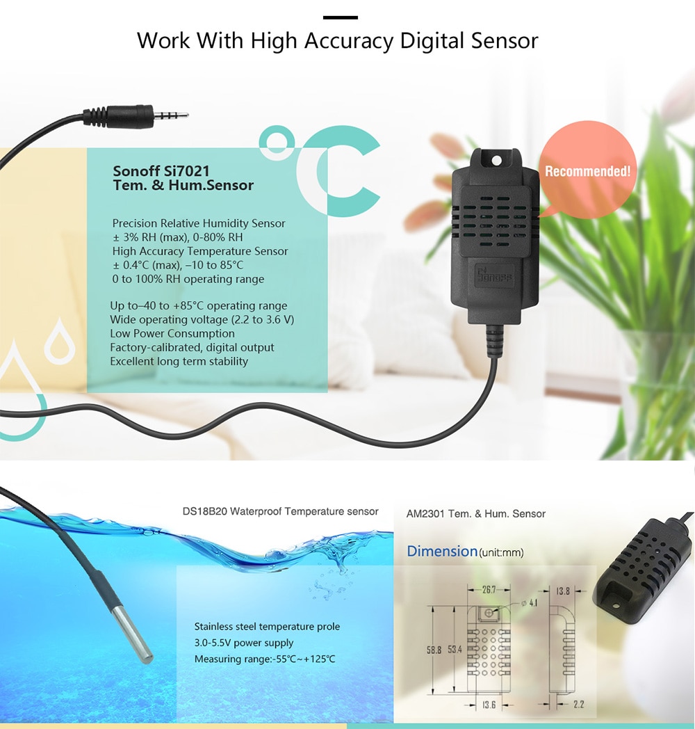 SONOFF TH16 Temperature Humidity Monitoring WiFi Smart Switch for Smart Home- White SONOFF TH16 Temperature Humidity Monitoring WiFi Smart Switch for Smart Home- White