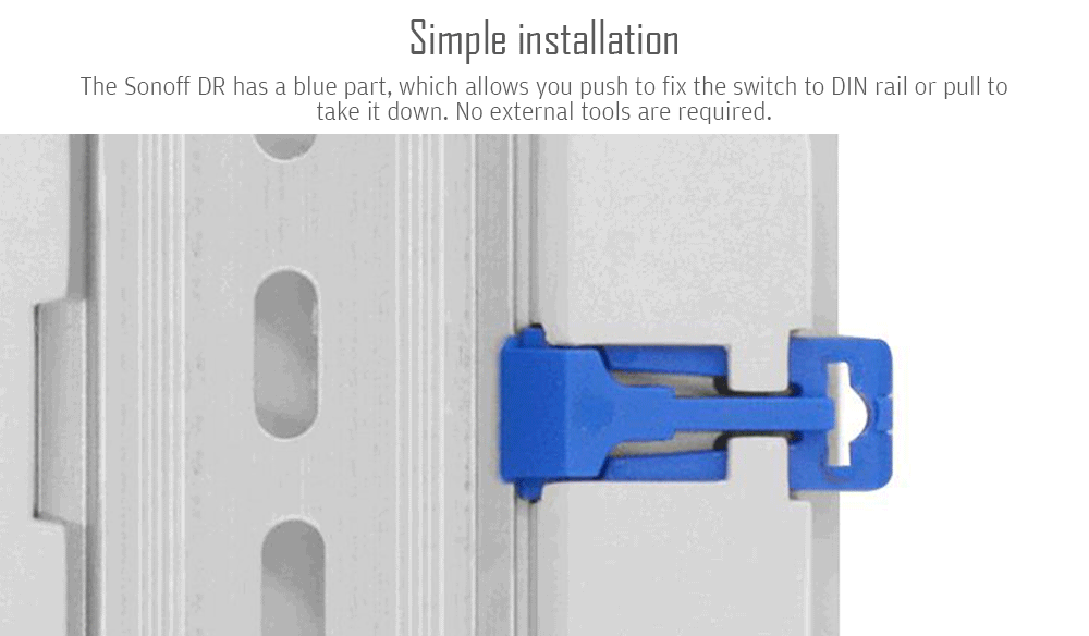 SONOFF DR DIN Rail Tray for SONOFF Basic / RF / TH10 / TH16 / POW / POW Rev2 / DUAL / G1 / G2- White SONOFF DR DIN Rail Tray for SONOFF Basic / RF / TH10 / TH16 / POW / POW Rev2 / DUAL / G1 / G2- White