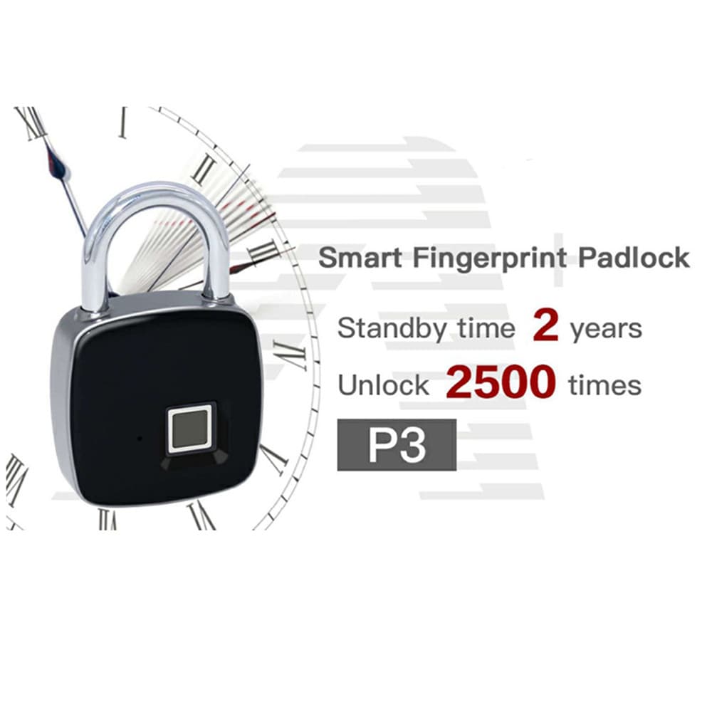 P3 Fingerprint Padlock Electronic Intelligent Padlock Non-password Lock- Black P3 Fingerprint Padlock Electronic Intelligent Padlock Non-password Lock- Black
