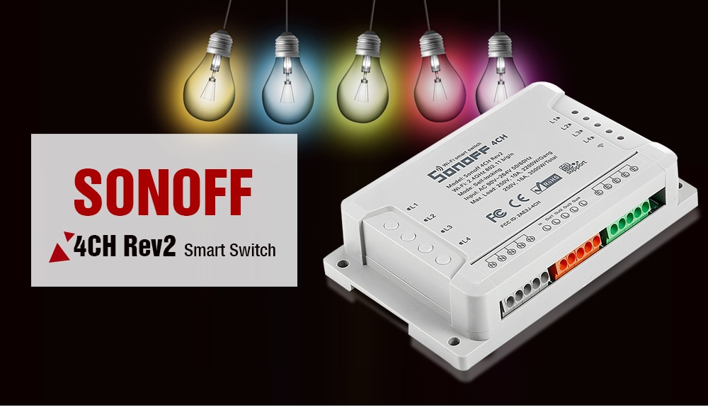 SONOFF 4CH Rev2 4 Channel Wireless WiFi Smart Switch - Gray SONOFF 4CH Rev2 4 Channel Wireless WiFi Smart Switch - Gray