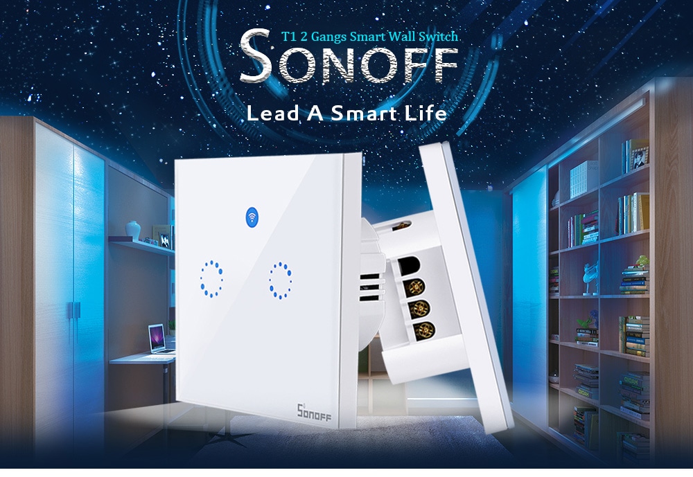 SONOFF T1 Double Gangs WiFi and RF 86 Type Smart Wall Touch Light Switch- White SONOFF T1 Double Gangs WiFi and RF 86 Type Smart Wall Touch Light Switch- White