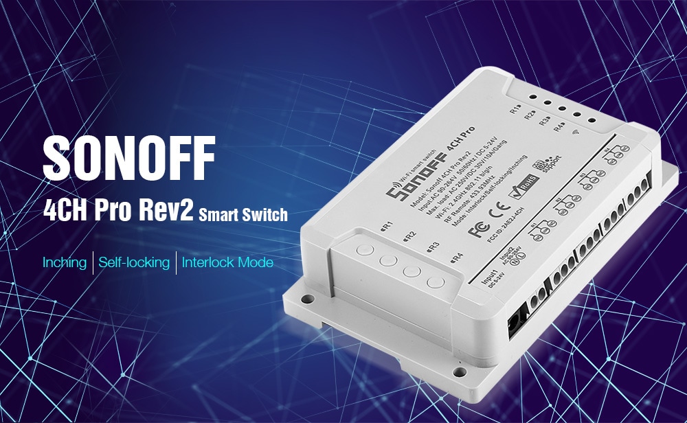 SONOFF 4CH Pro Rev2 4-gang WiFi Smart Switch - Gray SONOFF 4CH Pro Rev2 4-gang WiFi Smart Switch - Gray
