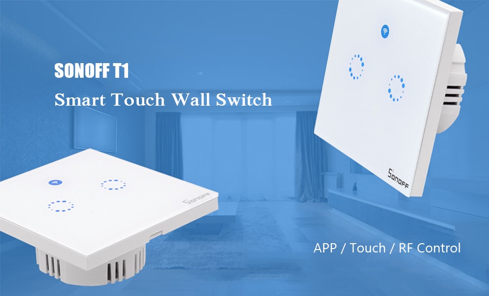 SONOFF T1 EU Standard 2 Gang Smart Wireless WiFi + RF + APP Wall Touch Light Switch- Milk White SONOFF T1 EU Standard 2 Gang Smart Wireless WiFi + RF + APP Wall Touch Light Switch- Milk White