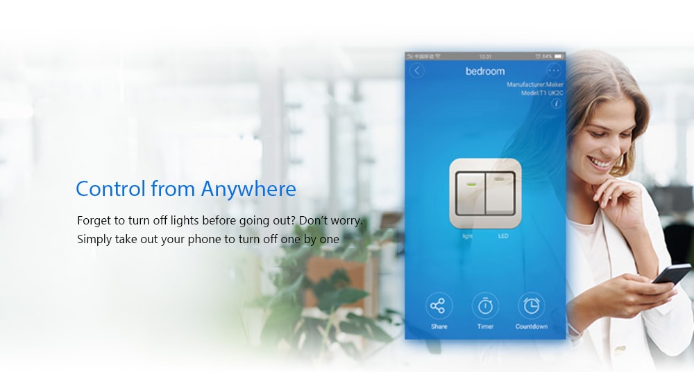 SONOFF T1 EU Standard 2 Gang Smart Wireless WiFi + RF + APP Wall Touch Light Switch- Milk White SONOFF T1 EU Standard 2 Gang Smart Wireless WiFi + RF + APP Wall Touch Light Switch- Milk White