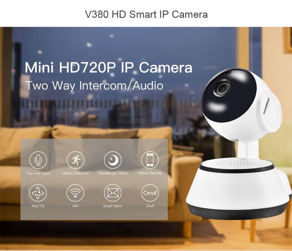 V380 HD 720P Smart IP Camera WiFi Mobile Remote Control with PTZ Function for Home Security- Milk White EU Plug V380 HD 720P Smart IP Camera WiFi Mobile Remote Control with PTZ Function for Home Security- Milk White EU Plug