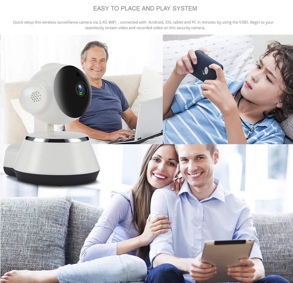 V380 HD 720P Smart IP Camera WiFi Mobile Remote Control with PTZ Function for Home Security- Milk White EU Plug V380 HD 720P Smart IP Camera WiFi Mobile Remote Control with PTZ Function for Home Security- Milk White EU Plug