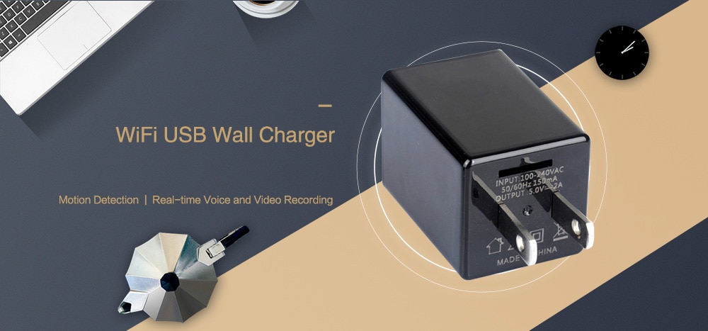 Wireless Micro Monitor WiFi HD Mobile Phone Charger- Black US Plug (2-pin) Wireless Micro Monitor WiFi HD Mobile Phone Charger- Black US Plug (2-pin)