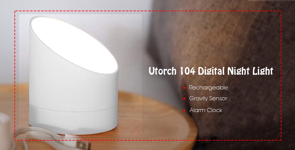Utorch 104 Digital Rechargeable Gravity Sensor Alarm Clock Night Light- Gray Utorch 104 Digital Rechargeable Gravity Sensor Alarm Clock Night Light- Gray