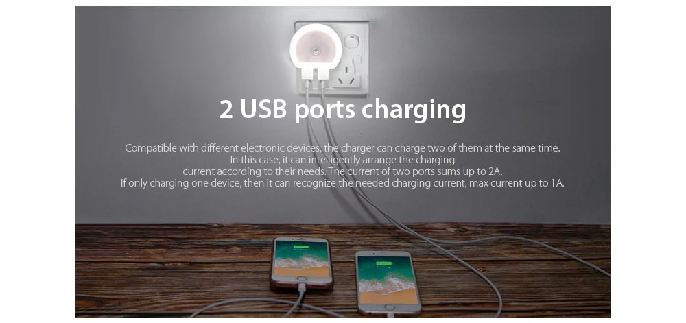 Utorch B07 Dual USB Ports Adapter Charger with Sensitive Light-sensor Night Light- White US Plug (2-pin) Utorch B07 Dual USB Ports Adapter Charger with Sensitive Light-sensor Night Light- White US Plug (2-pin)