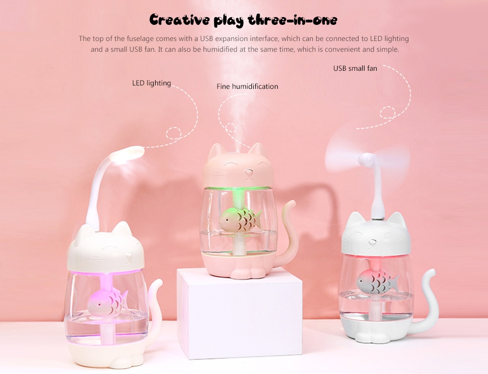 UTORCH 3 in 1 350ML Cute Mini Humidifier with LED Light Mini Fan- White UTORCH 3 in 1 350ML Cute Mini Humidifier with LED Light Mini Fan- White