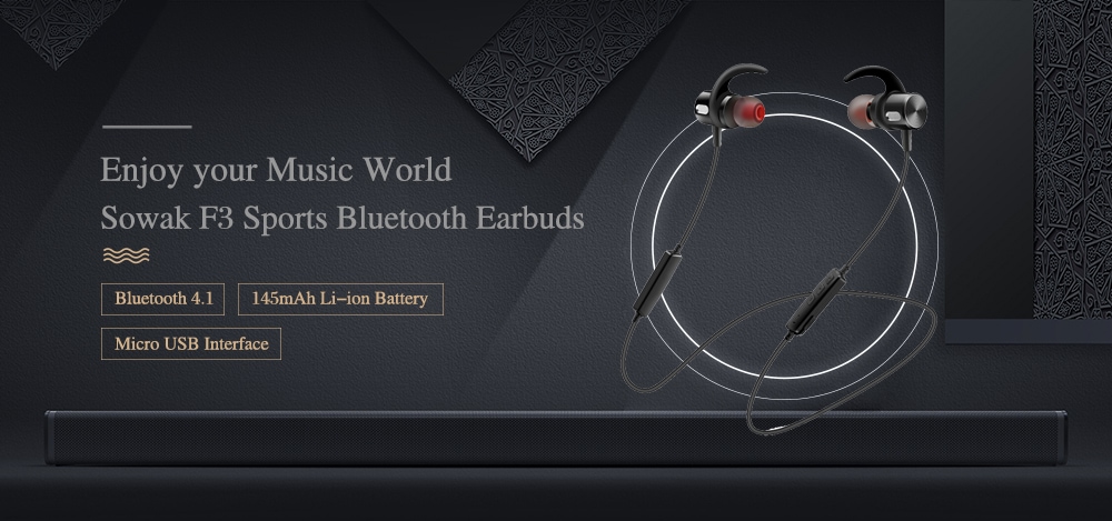 SOWAK F3 Sports Bluetooth Earbuds Stereo Magnetic Sweatproof Earphone with Mic and In-line Control- Black SOWAK F3 Sports Bluetooth Earbuds Stereo Magnetic Sweatproof Earphone with Mic and In-line Control- Black