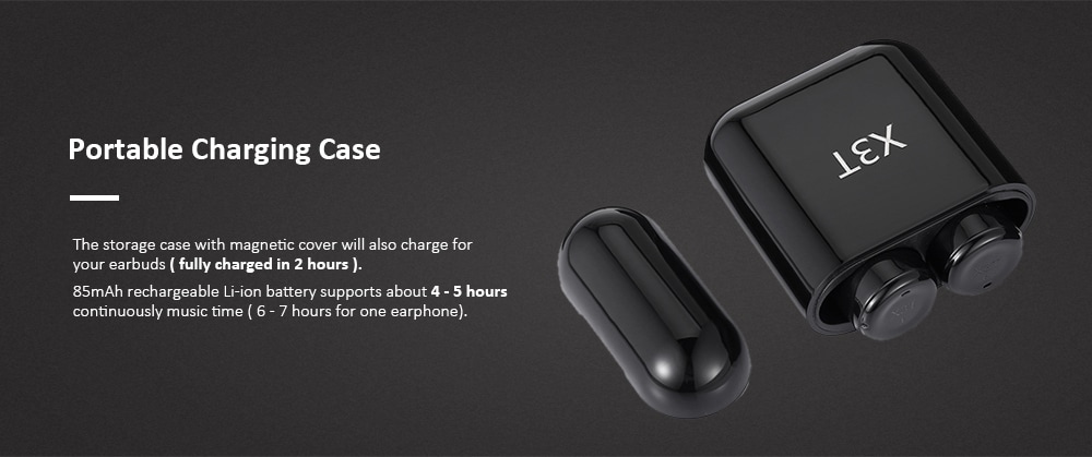 X3T Wireless Bluetooth Headset Waterproof Sport Earphone 2PCS- Black X3T Wireless Bluetooth Headset Waterproof Sport Earphone 2PCS- Black